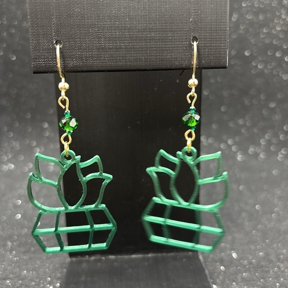 Handmade Green Succulent Earrings - Picture 3 of 6